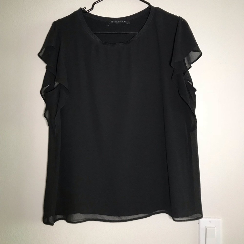 [Zara] Ribbed Neck Top w/ Contrasts